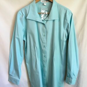 Coldwater Creek Blue Blouse Sz Medium New With Tags Long Sleeve Front Tucks